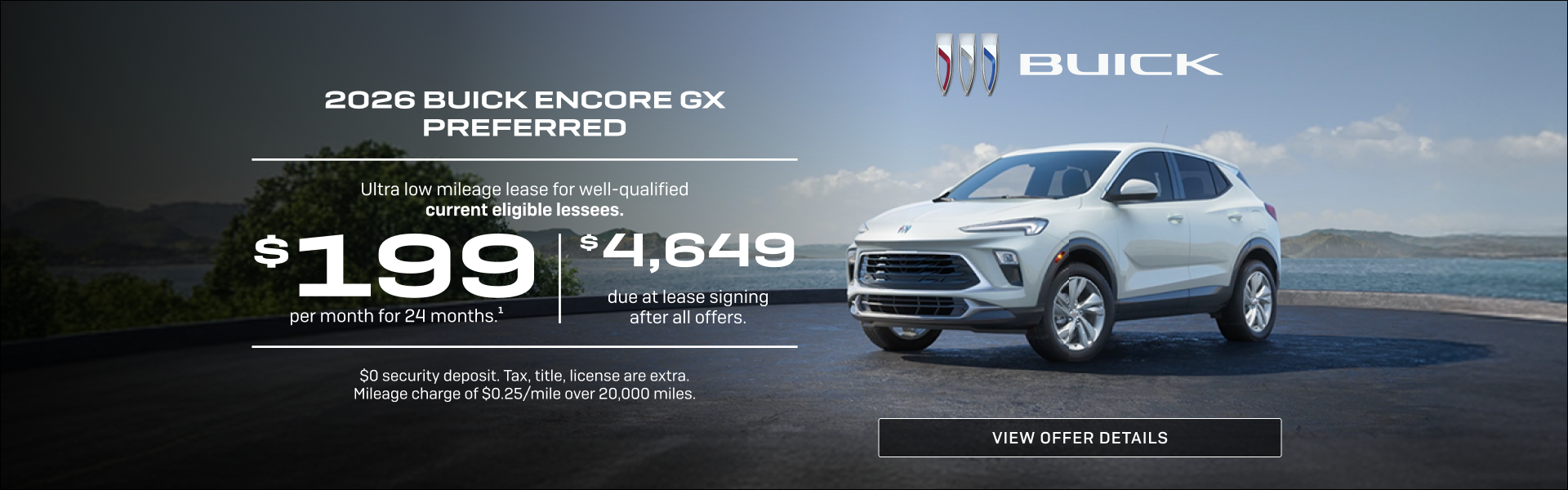 Ultra low mileage lease for well-qualified current eligible lessees.

$199 per month for 24 month...