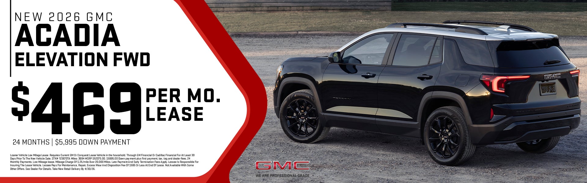 2026 GMC Acadia Elevation FWD $469.00 per month 