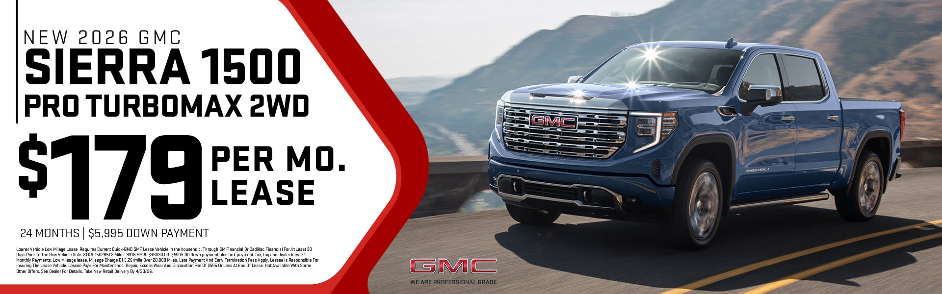 2026 GMC Sierra 1500 PRO TURBOMAX 2WD $179.00 per month 
